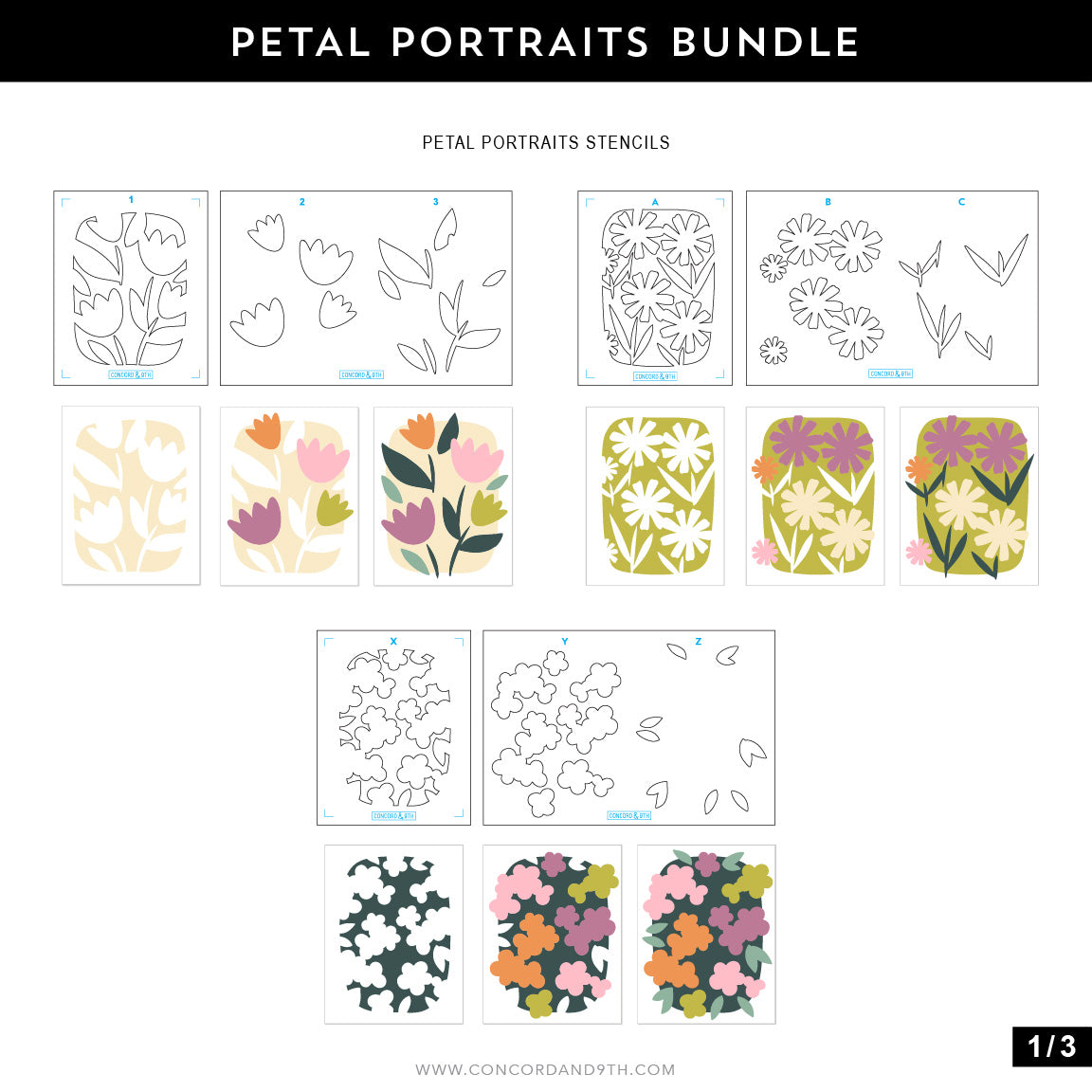 Concord & 9th Petal Portraits Stamp Set (4 x 4) & Die Bundle