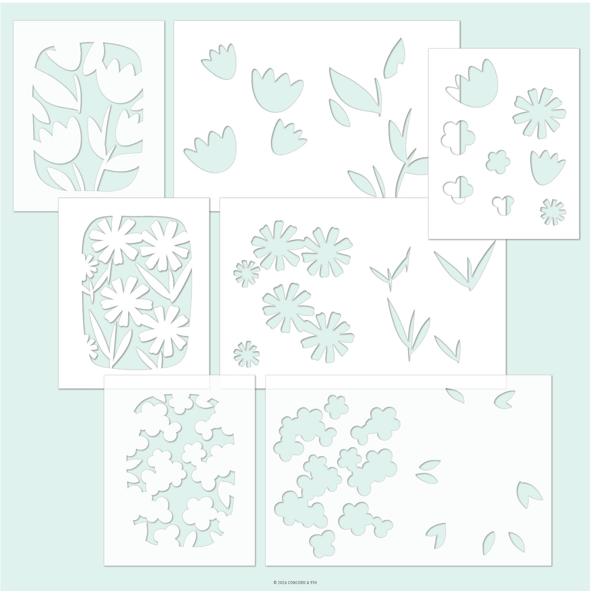 Concord & 9th Petal Portraits Stencil Pack (7 qty; 4  4.75 x 6 + 3  6 x 9)