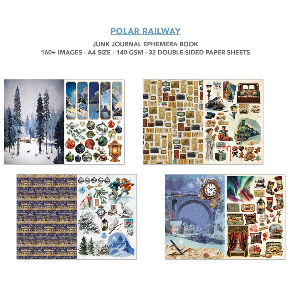 Ciao Bella Polar Railway A4 Junk Journal Ephemera Book (32pcs) (CBB018)