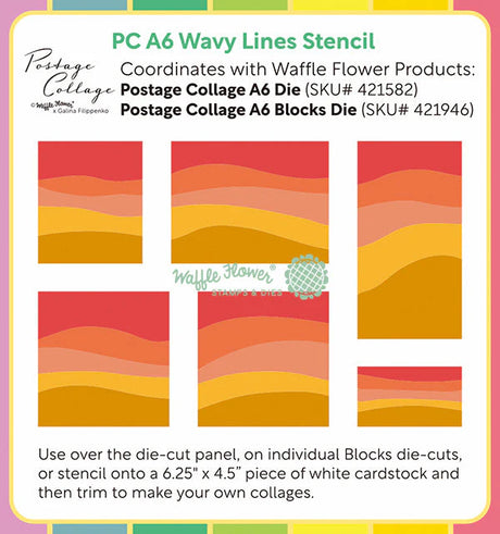 Waffle Flower Crafts Postage Collage A6 Wavy Lines Stencil
