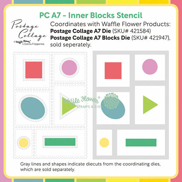 Waffle Flower Crafts Postage Collage A7 Inner Blocks Stencil