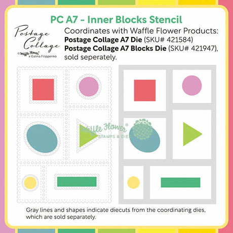 Waffle Flower Crafts Postage Collage A7 Inner Blocks Stencil