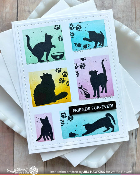 Waffle Flower Crafts Postage Collage Cat Silhouettes Stamp Set