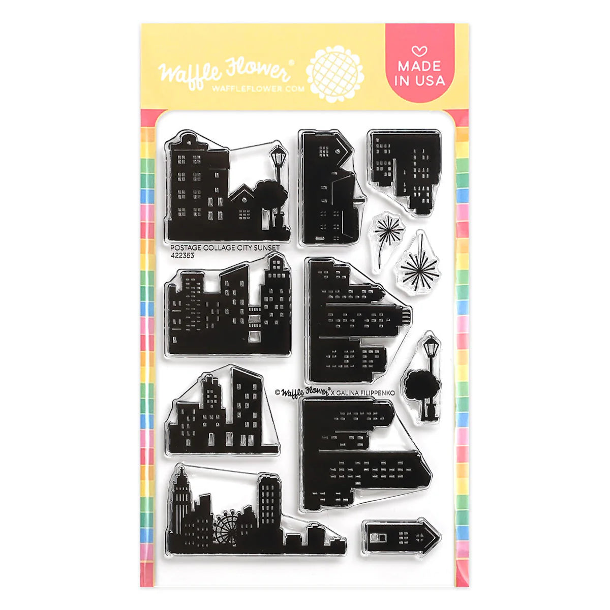 Waffle Flower Postage Collage City Sunset Stamp Set - 422353
