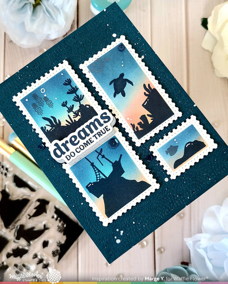 Waffle Flower Postage Collage Coral Reef Silhouettes Stamp Set (422461)