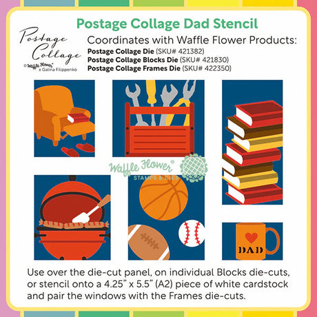 Waffle Flower Crafts Postage Collage Dad Stencil