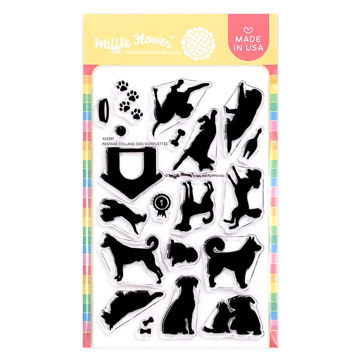 Waffle Flower Crafts Postage Collage Dog Silhouettes Stamp Set