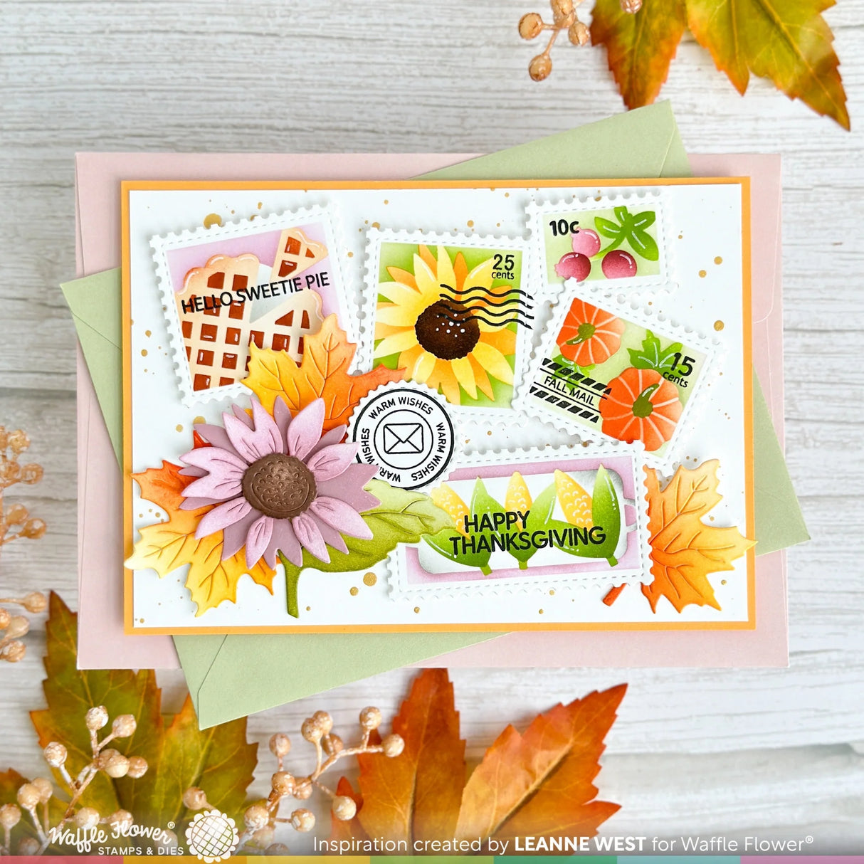 Waffle Flower Postage Collage Harvest Stencil