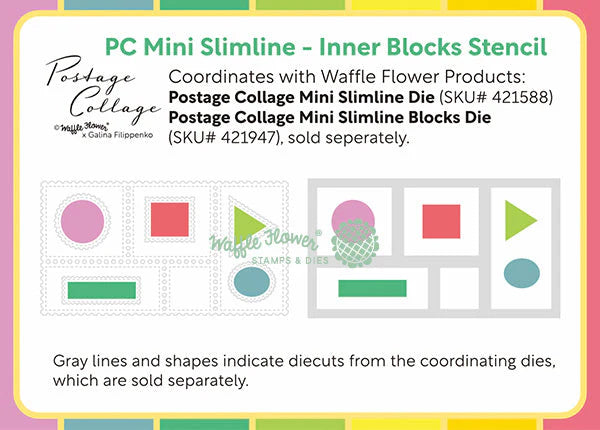 Waffle Flower Crafts Postage Collage Mini Slimline Inner Blocks Stencil