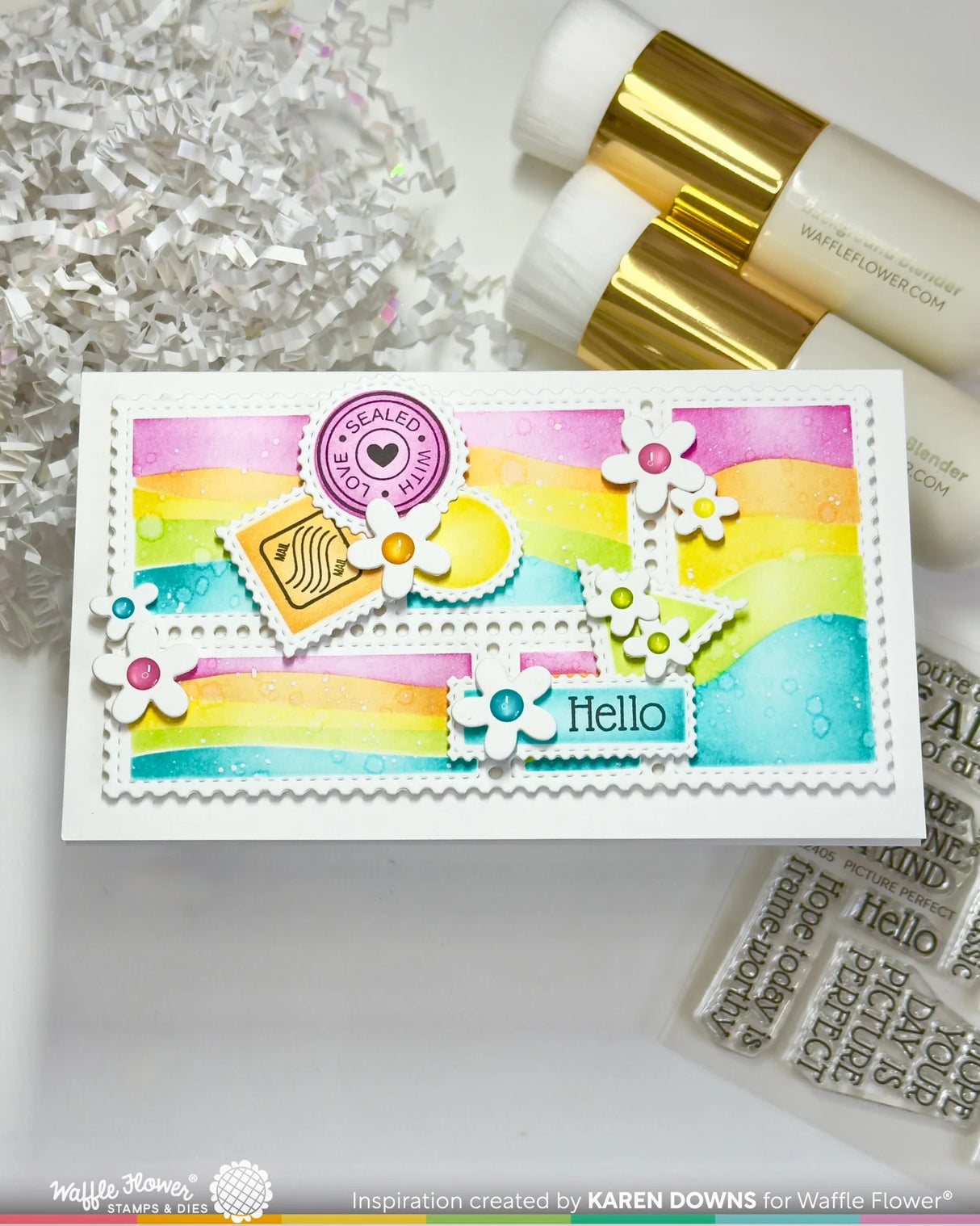 Waffle Flower Crafts Postage Collage Mini Slimline Inner Blocks Stencil