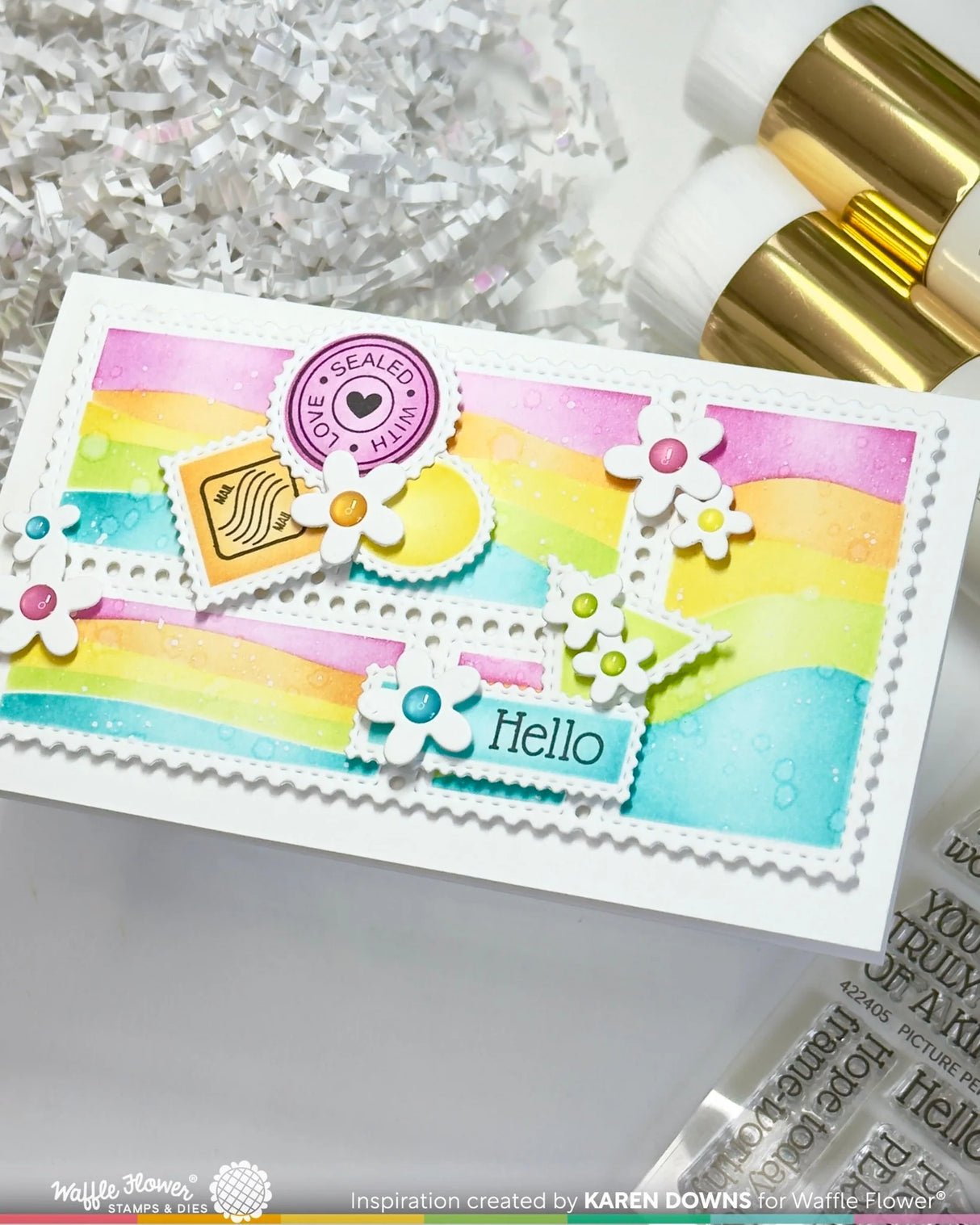 Waffle Flower Crafts Postage Collage Mini Slimline Wavy Lines Stencil