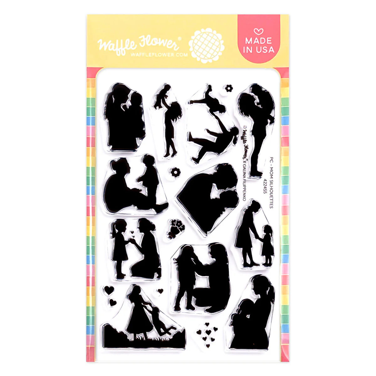 Waffle Flower Crafts Postage Collage Mom Silhouettes Stamp Set