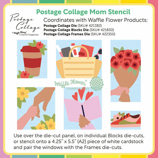 Waffle Flower Crafts Postage Collage Mom Stencil