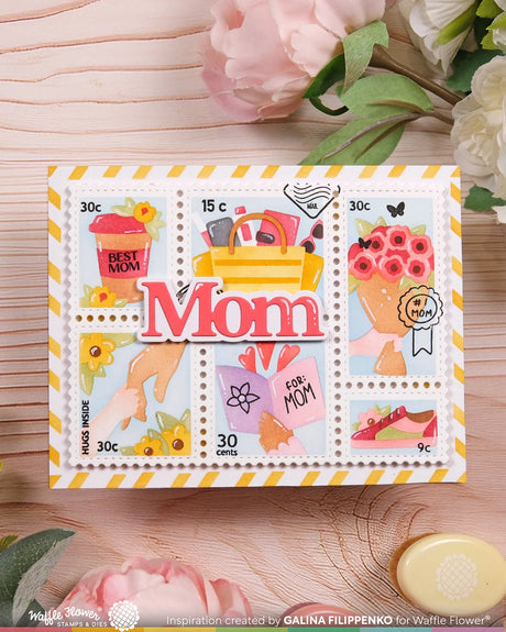 Waffle Flower Crafts Postage Collage Mom Stencil