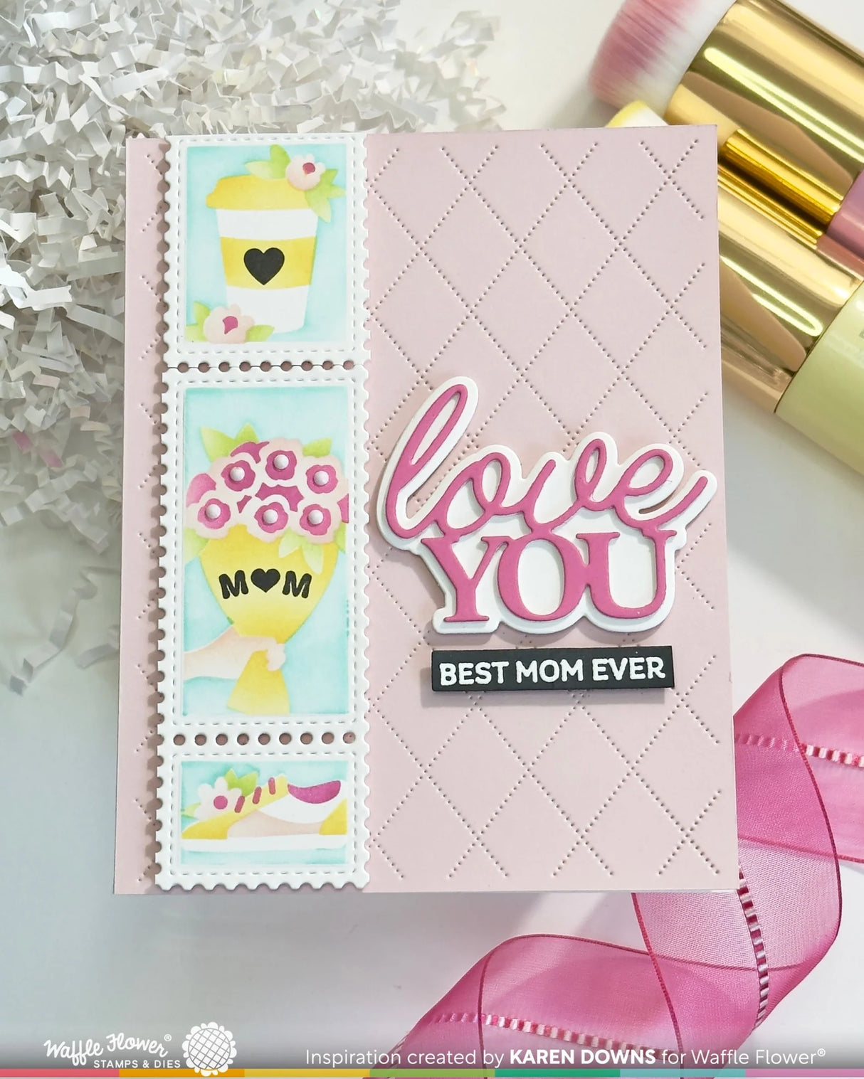 Waffle Flower Crafts Postage Collage Mom & Dad Details Stamp Set