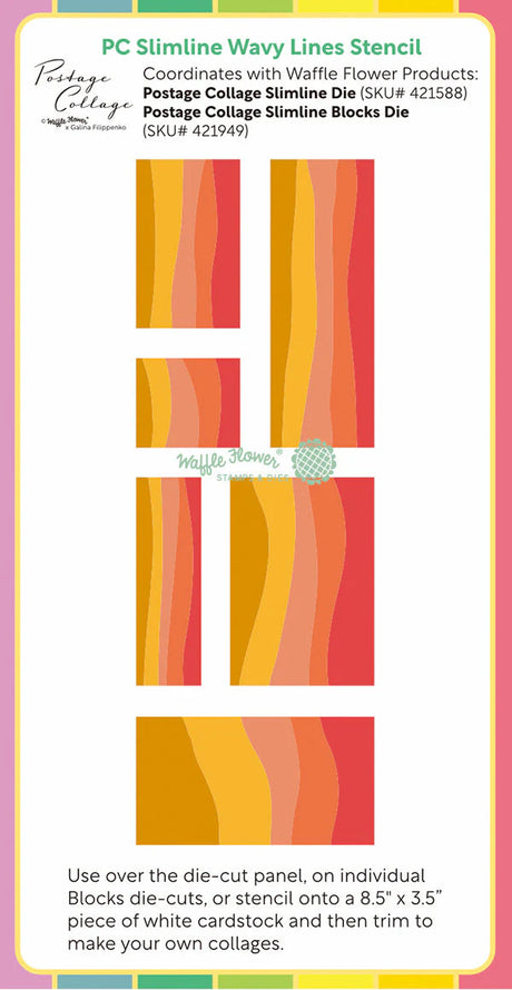 Waffle Flower Crafts Postage Collage Slimline Wavy Lines Stencil