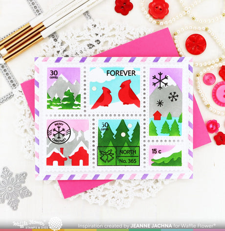 Waffle Flower Postage Collage Snowy Stencil