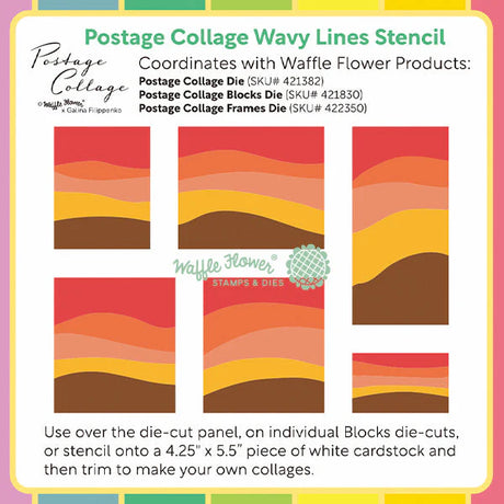 Waffle Flower Crafts Postage Collage Wavy Lines Stencil