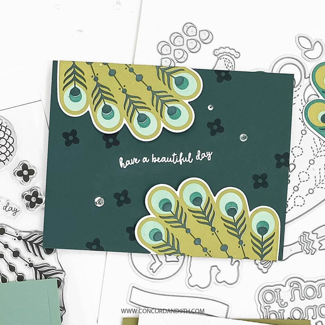 Concord & 9th Pretty Peacock Stamp Set (6 x 8) & Die Bundle