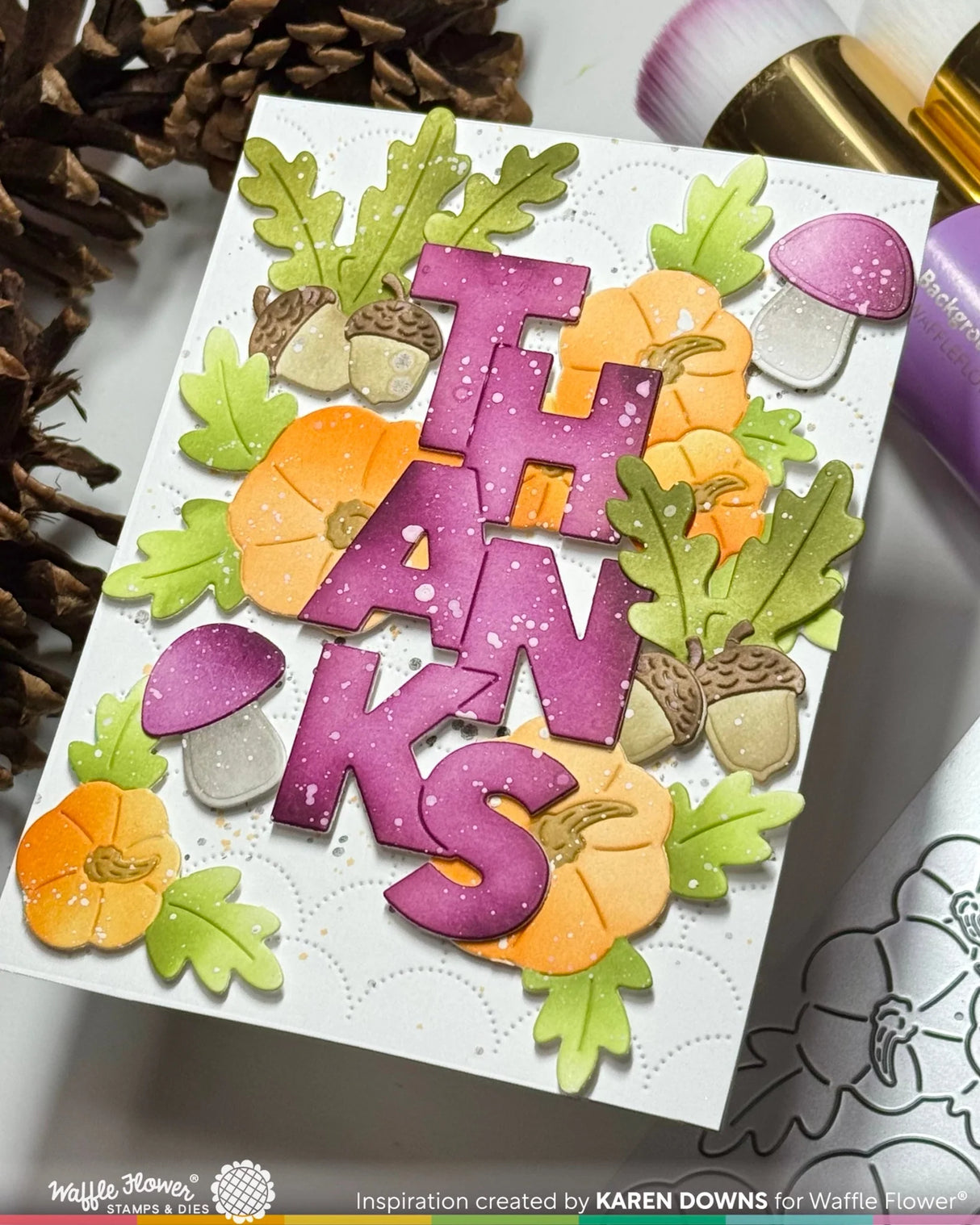 Waffle Flower Overlapping Vertical Thanks Word Die