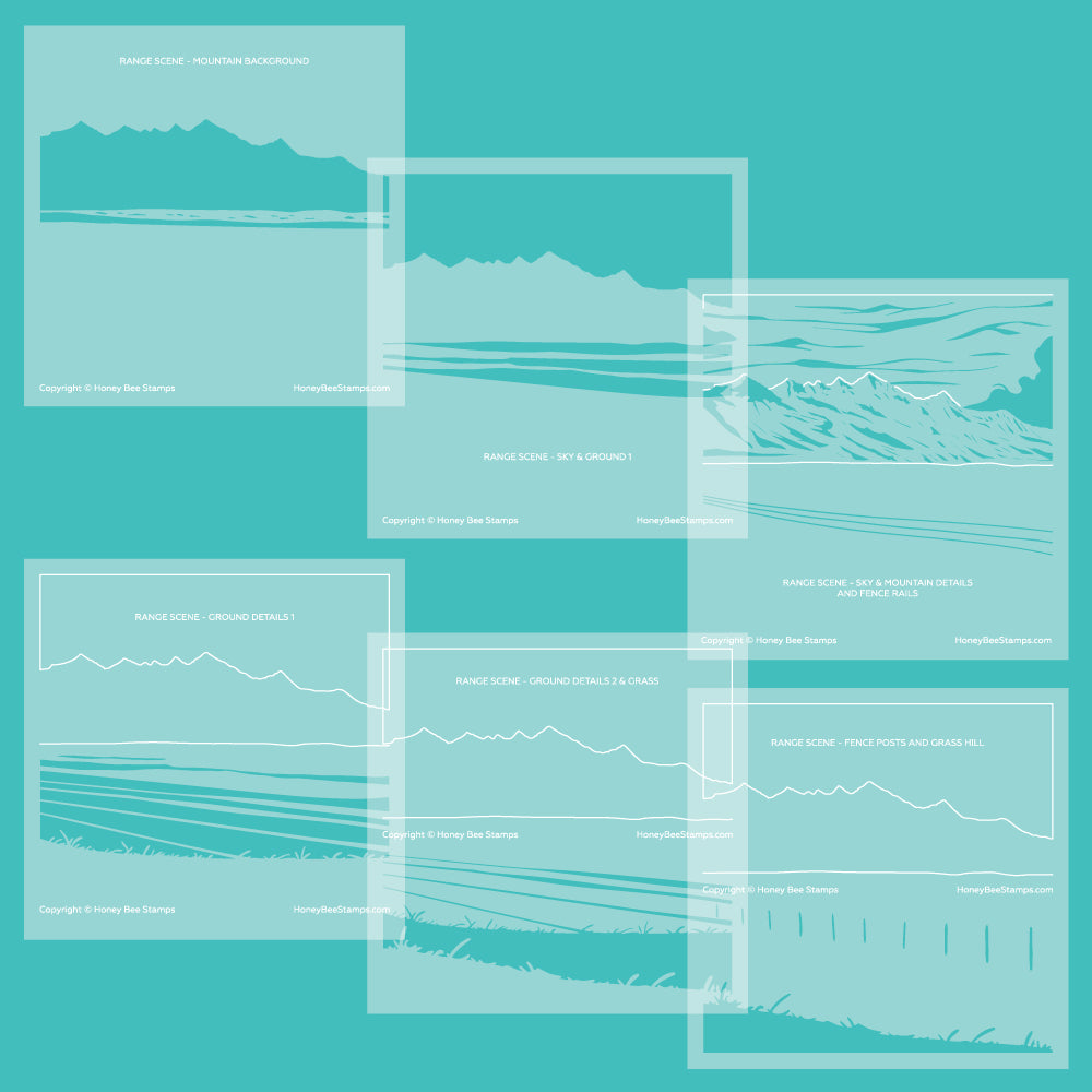 Honey Bee Stamps Range Scene - 6"x6" Set of 6 Layering Stencils