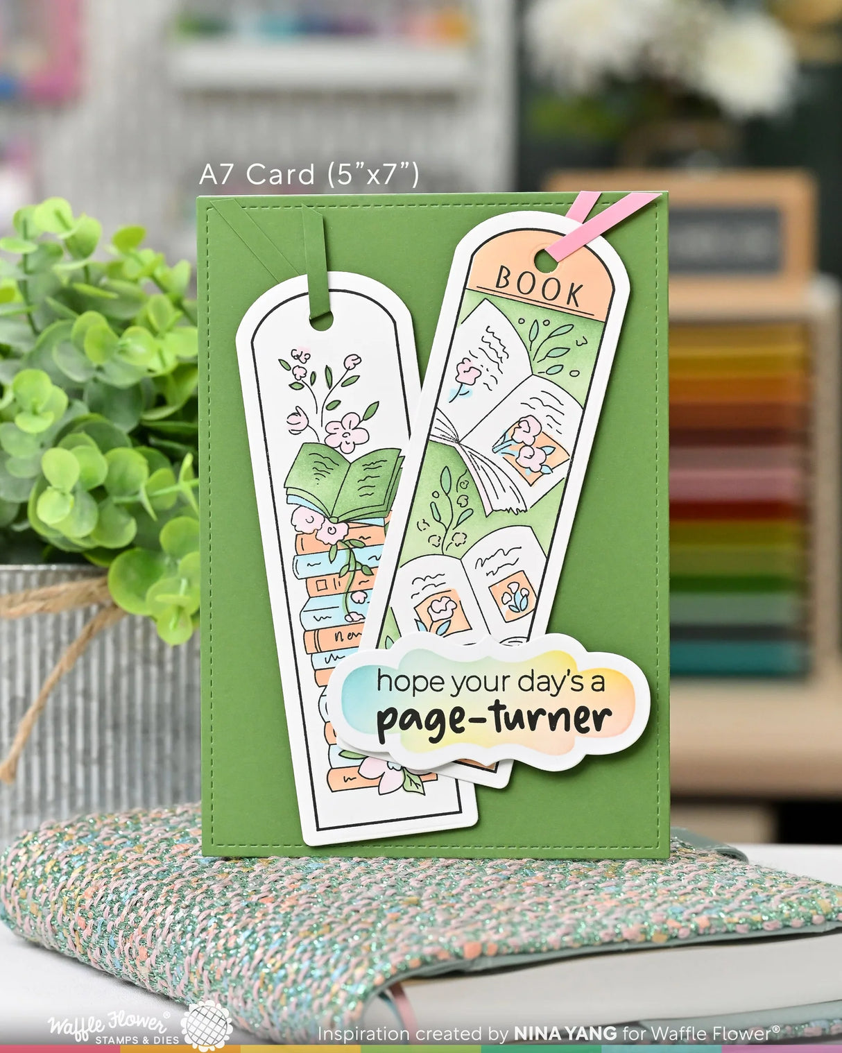 Waffle Flower Crafts Round Bookmark - Book Lover Stamp Set