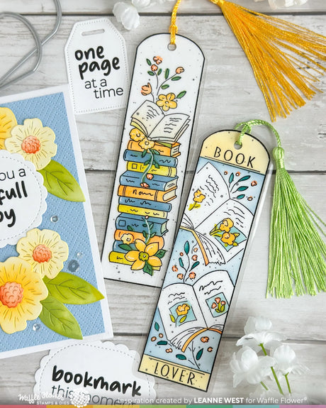 Waffle Flower Crafts Round Bookmark - Book Lover Coloring Stencil