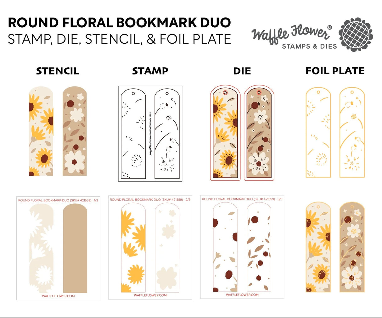 Waffle Flower Crafts Round Floral Bookmark Duo Stamp Set