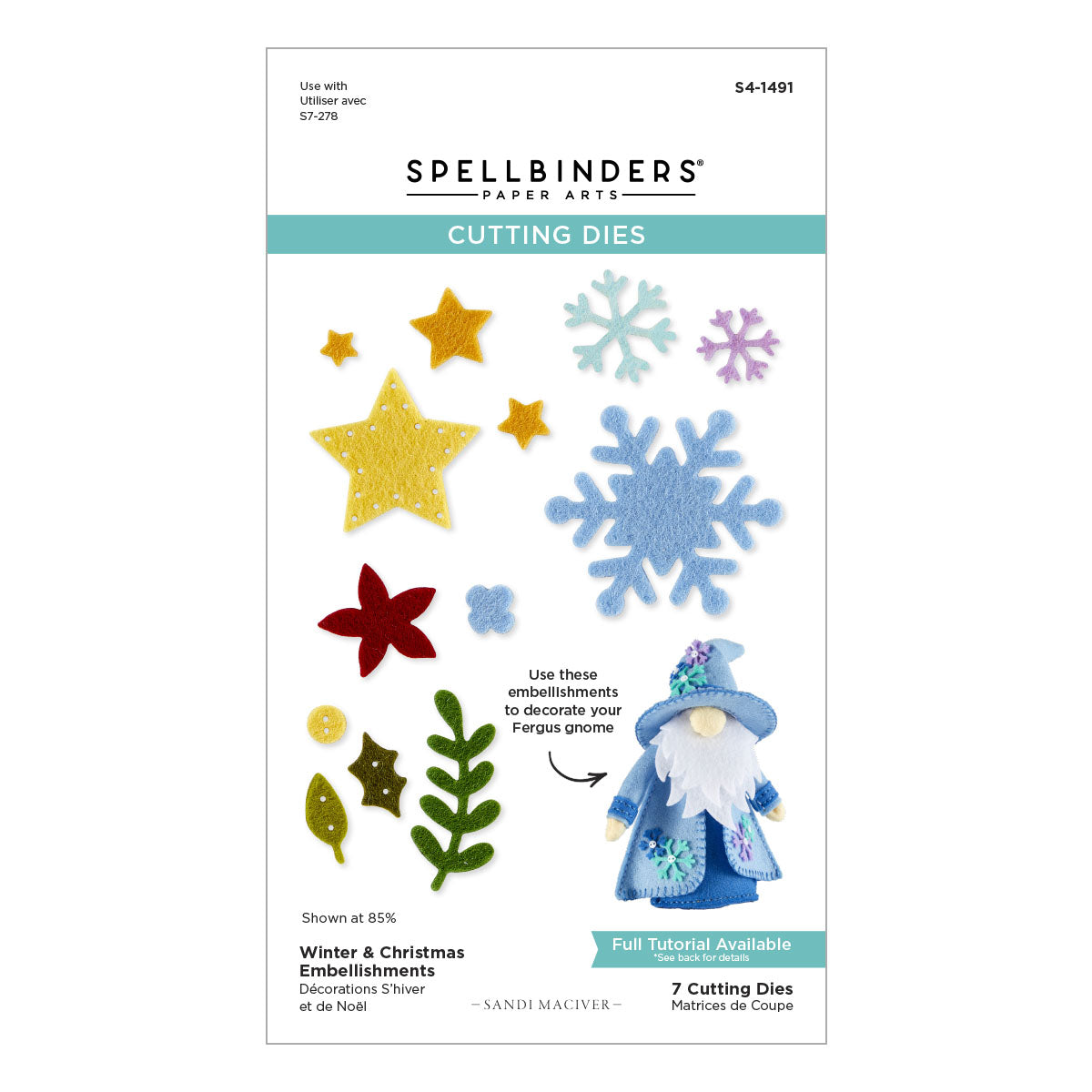Spellbinders Winter & Christmas Embellishments Etched Dies from the 3D Felt Décor Collection by Sandi MacIver