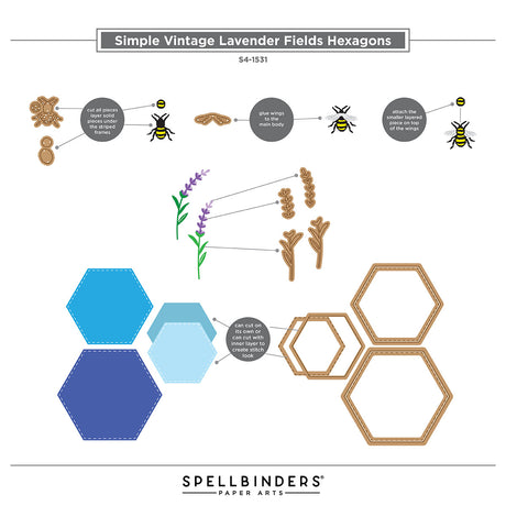 Spellbinders Simple Vintage Lavender Fields Hexagons Etched Dies with Simple Stories