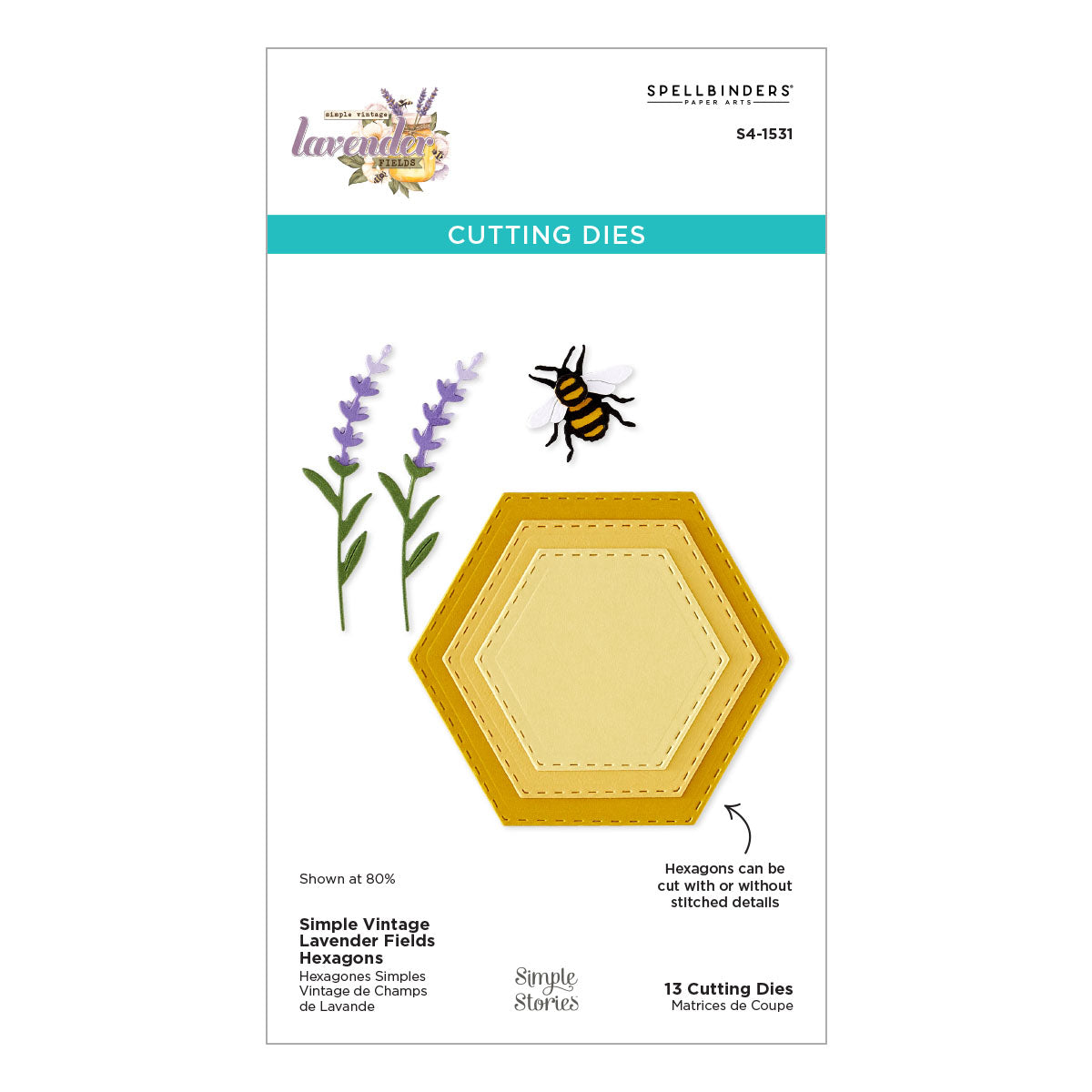 Spellbinders Simple Vintage Lavender Fields Hexagons Etched Dies with Simple Stories