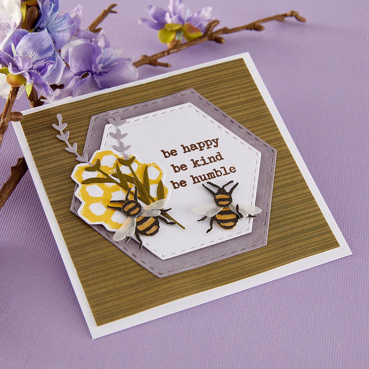 Spellbinders Simple Vintage Lavender Fields Hexagons Etched Dies with Simple Stories