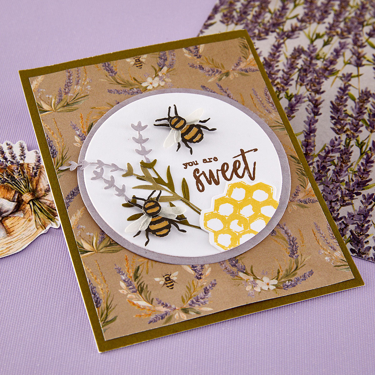 Spellbinders Simple Vintage Lavender Fields Hexagons Etched Dies with Simple Stories
