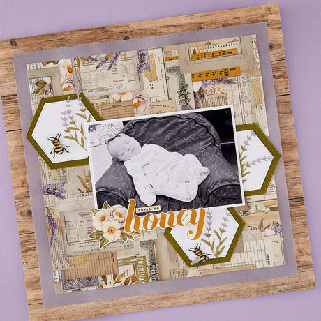 Spellbinders Simple Vintage Lavender Fields Hexagons Etched Dies with Simple Stories