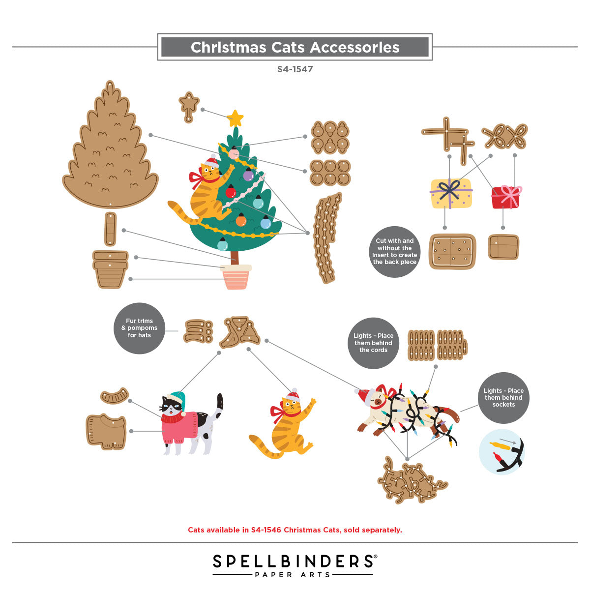 Spellbinders Christmas Cats Accessories Etched Dies by Yana Smakula S4-1547