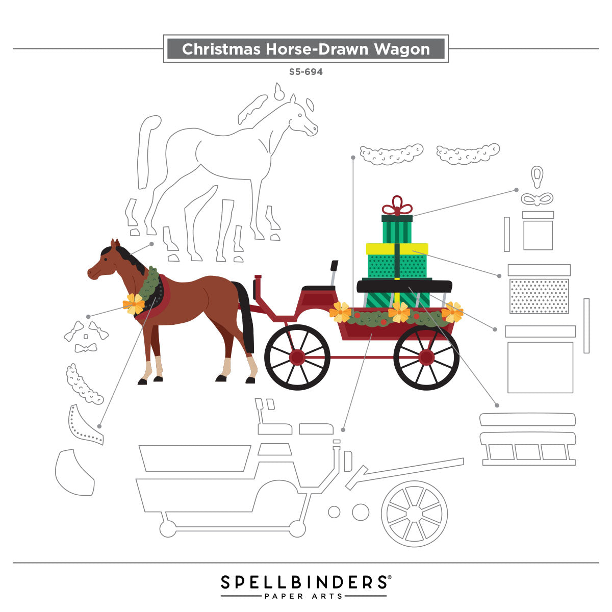 Spellbinders Christmas Horse-Drawn Wagon Etched Dies from the Country Christmas Collection by Annie Williams