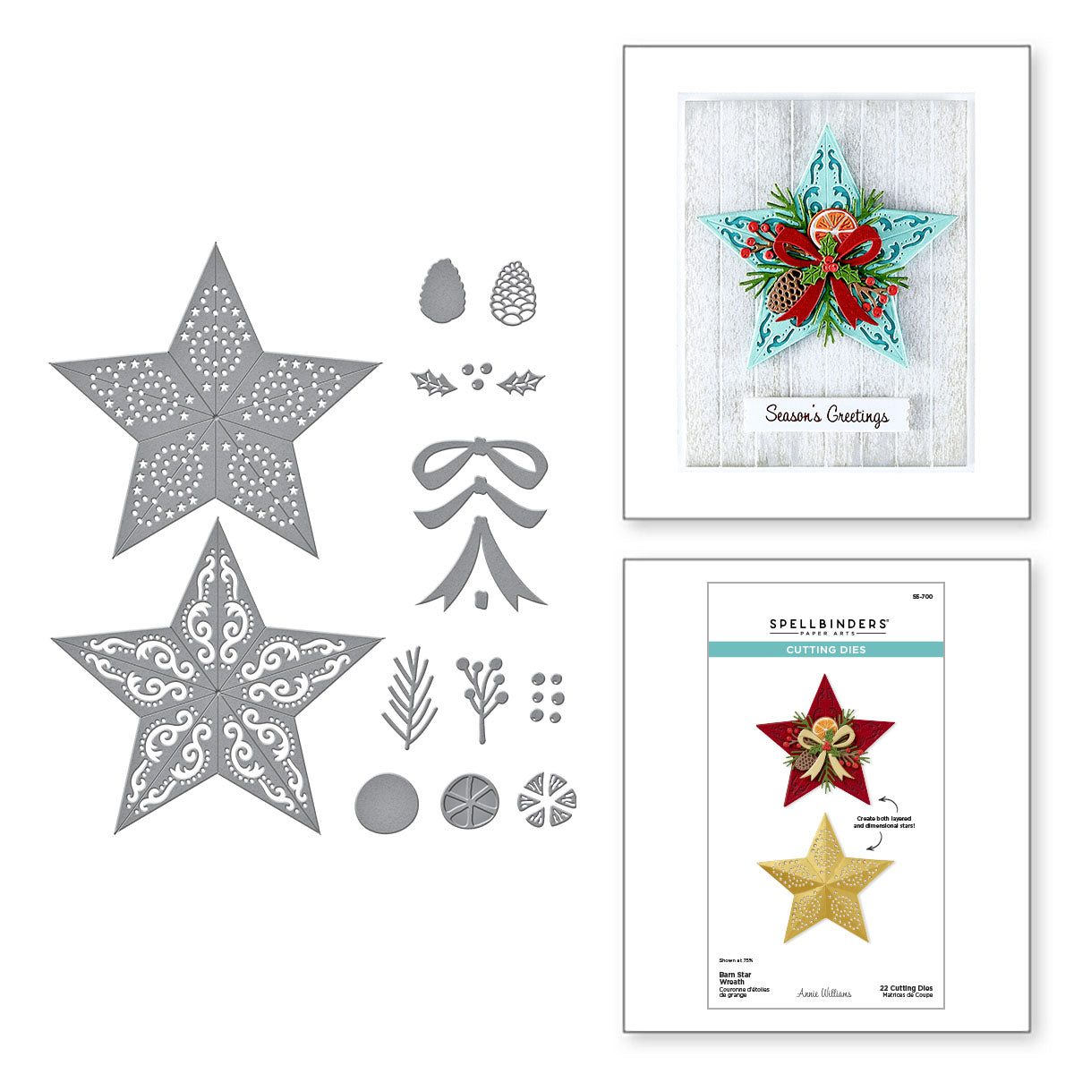 Spellbinders Barn Star Wreath Etched Dies from the Country Christmas Collection by Annie Williams