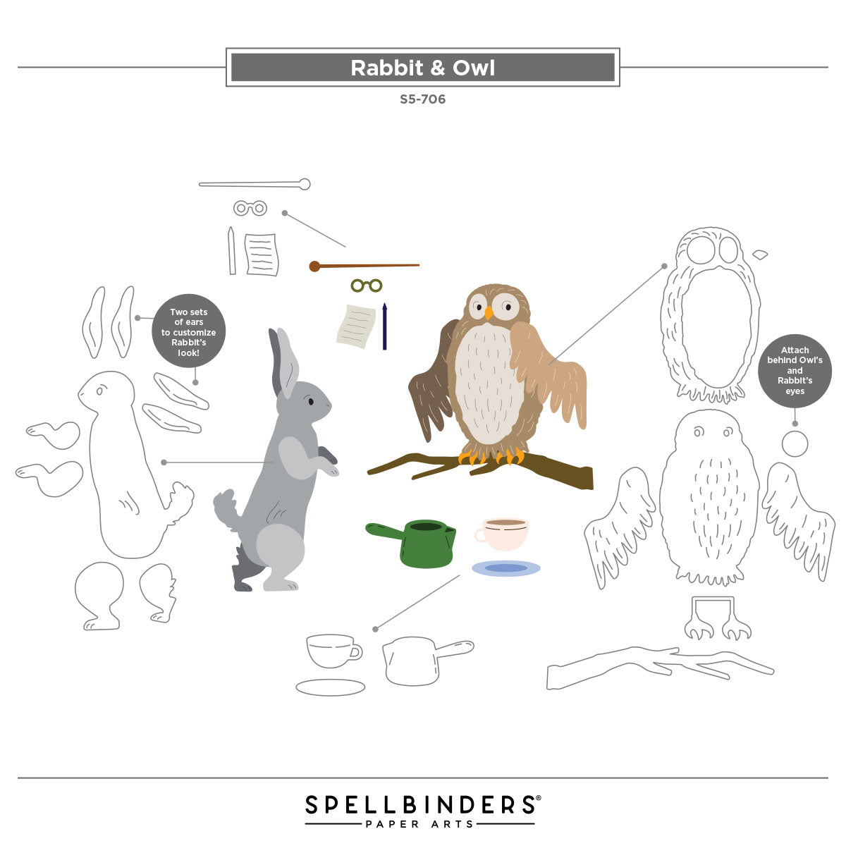 Spellbinders Rabbit & Owl Etched Dies from the Say Cheese Classic Pooh Birthday Collection by Simple Stories