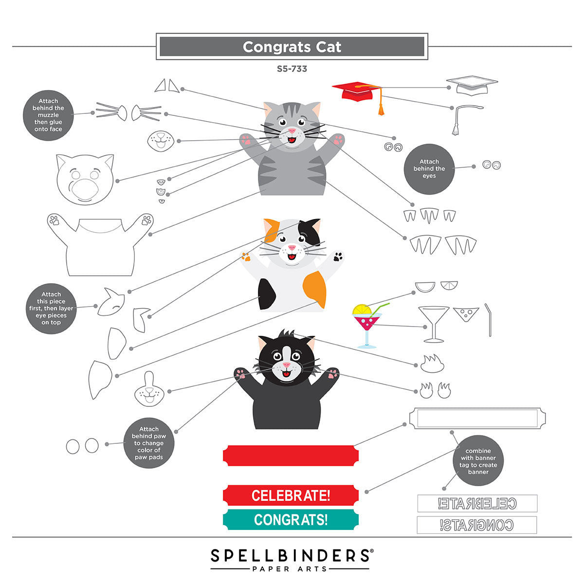 Spellbinders Congrats Cat Etched Dies