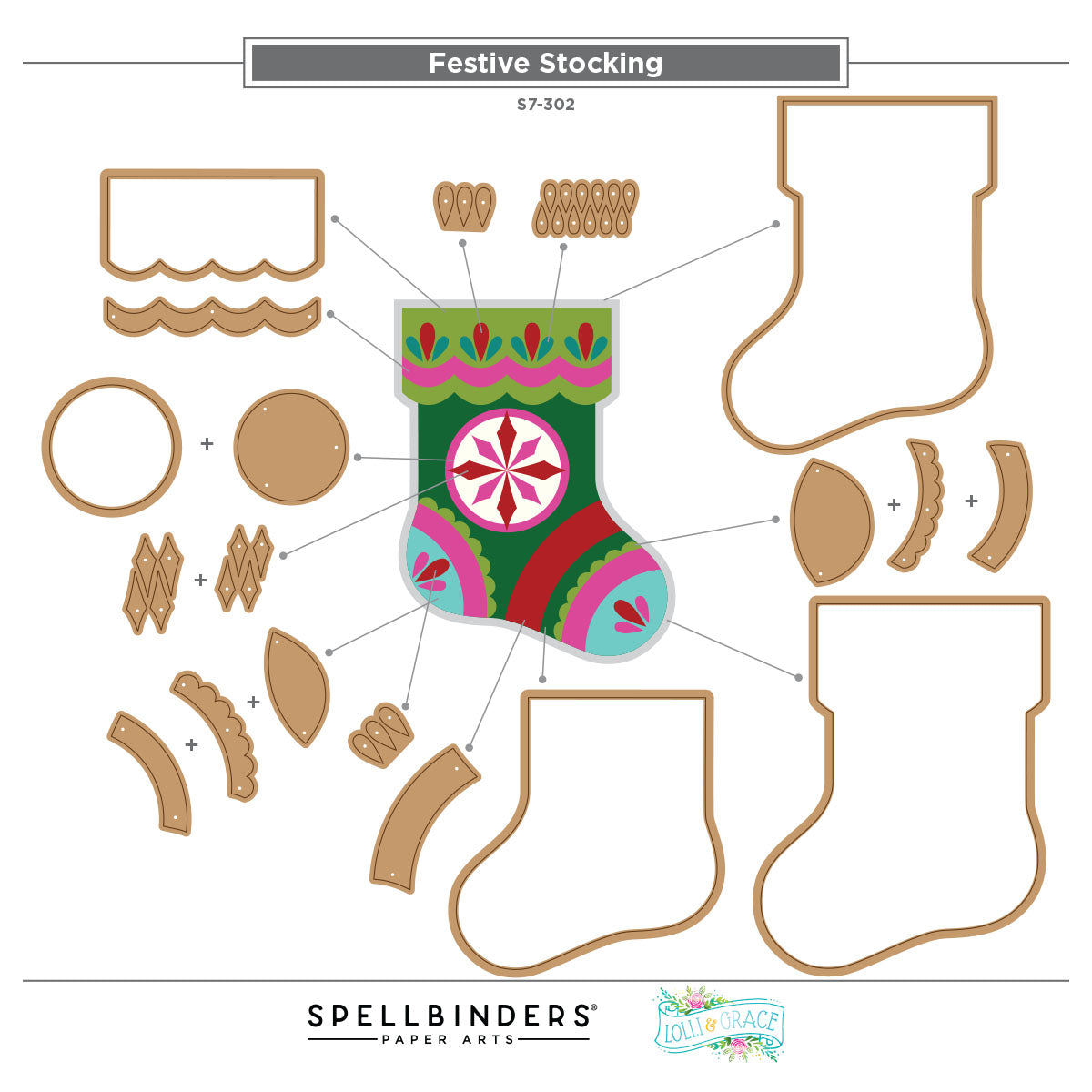 Spellbinders Festive Stocking Etched Dies by Lolli & Grace