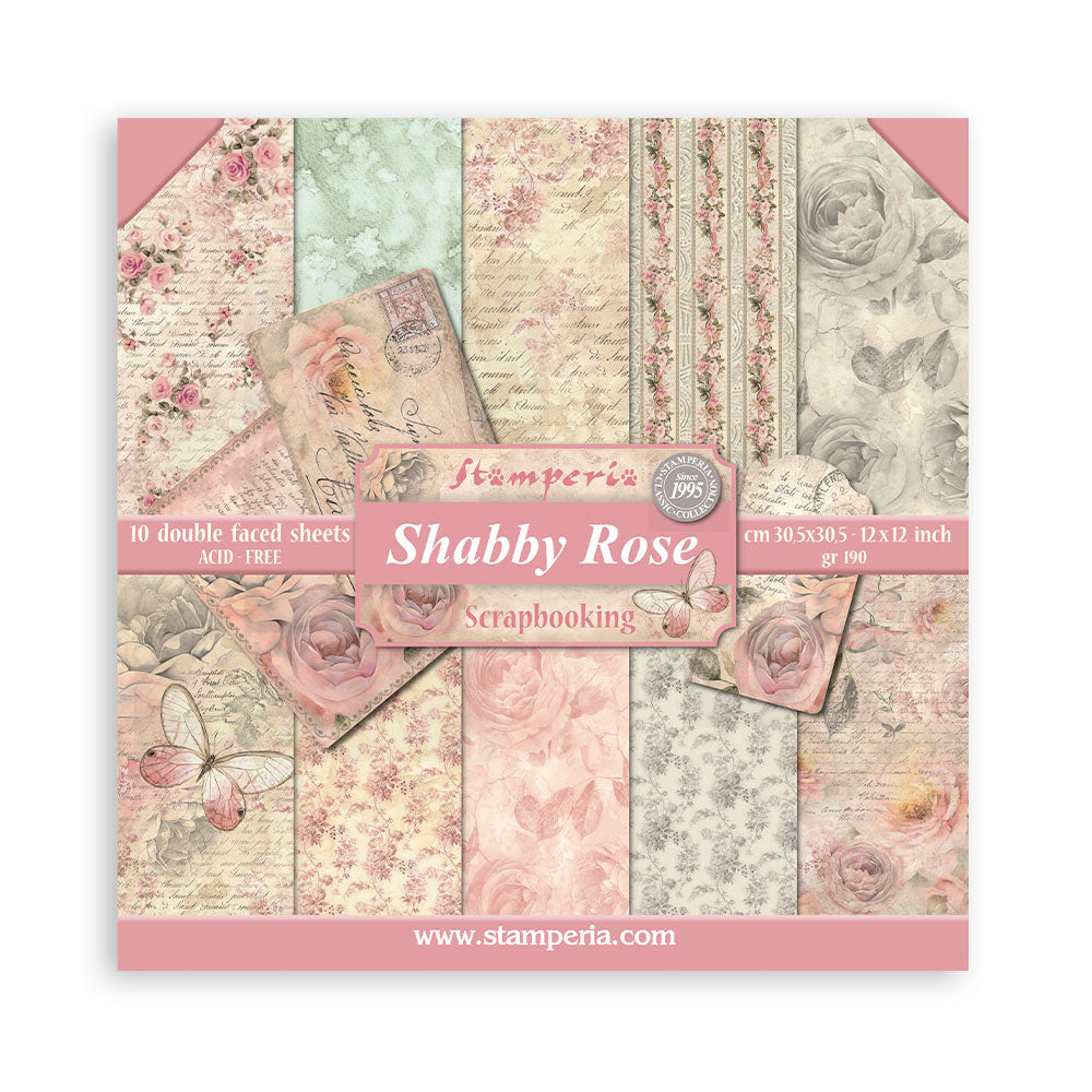 Stamperia Scrapbooking Pad 10 sheets cm 30,5x30,5 (12"x12") - Shabby Rose SBBL12