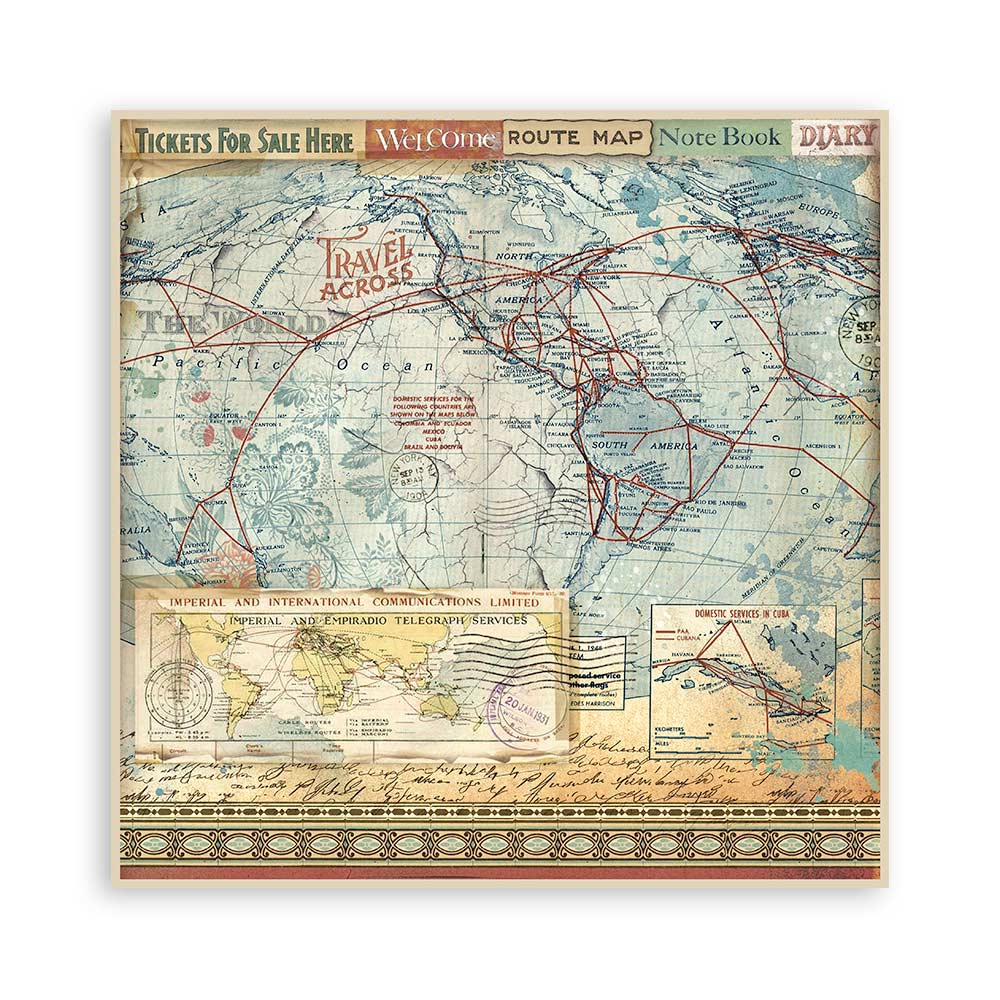 Stamperia Art of Travelling 12x12 Inch Paper Pack (SBBL164)