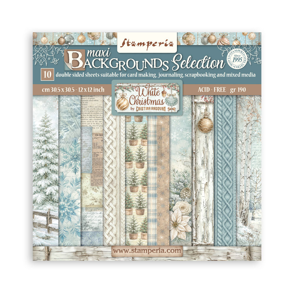 Stamperia White Christmas 12 x 12 Inch Maxi Background Paper Pack by Cristina Radovan - SBBL191