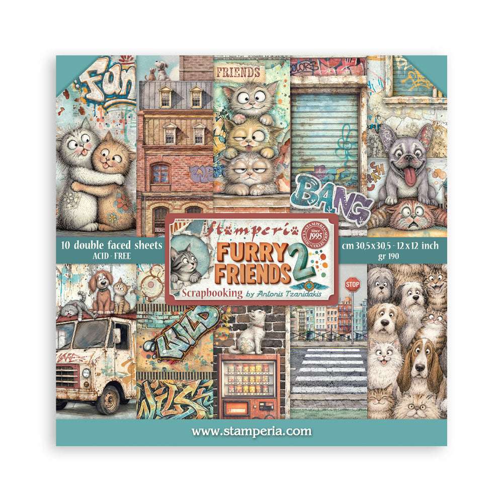 Stamperia Furry Friends 2 12x12 Inch Paper Pack by Antonis Tzanidakis - SBBL194