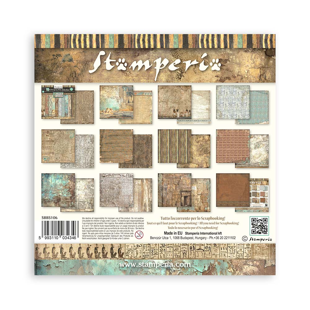 Stamperia Scrapbooking Small Pad 10 sheets cm 20,3X20,3 (8"X8") Backgrounds Selection - Land of Pharaohs SBBS106