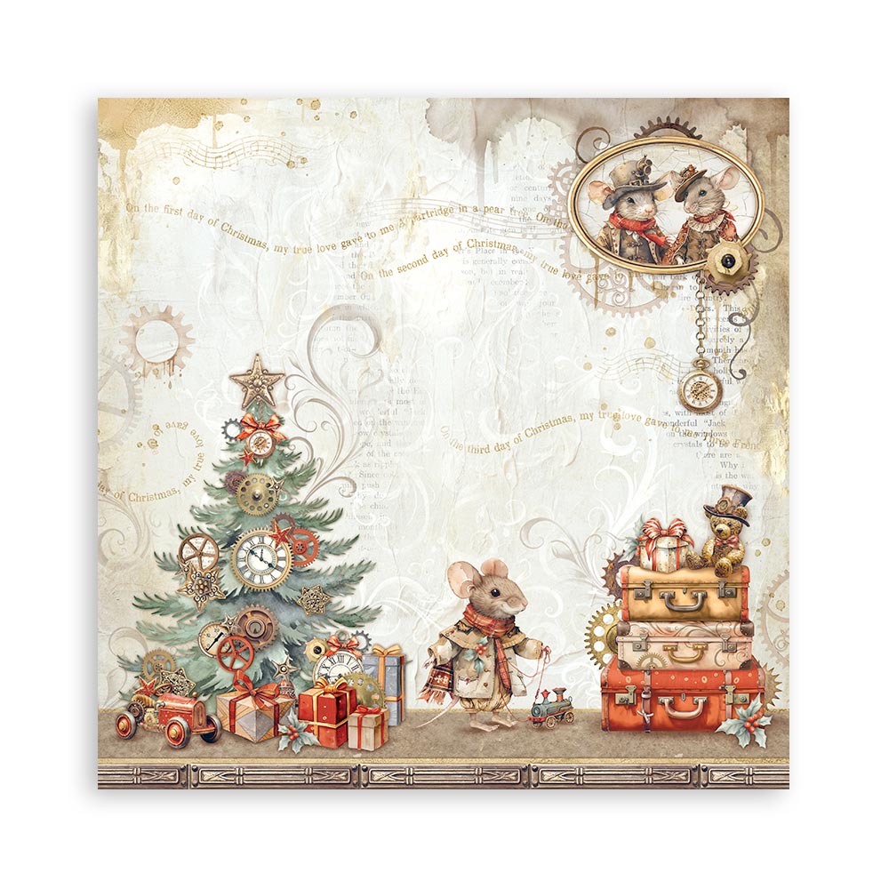 Stamperia Scrapbooking Small Pad 10 sheets cm 20,3X20,3 (8"X8") - Gear up to Christmas SBBS110