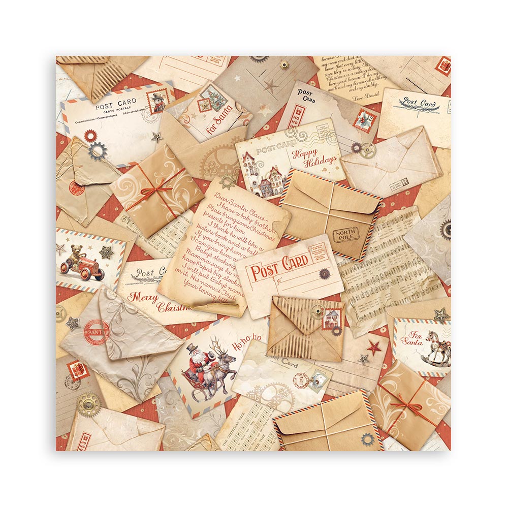 Stamperia Scrapbooking Small Pad 10 sheets cm 20,3X20,3 (8"X8") Backgrounds Selection - Gear up for Christmas SBBS111