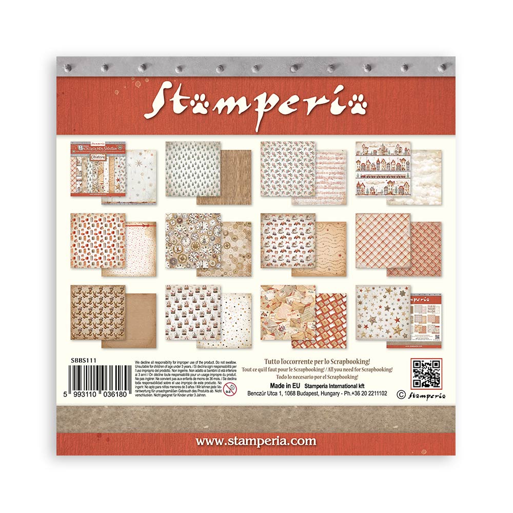 Stamperia Scrapbooking Small Pad 10 sheets cm 20,3X20,3 (8"X8") Backgrounds Selection - Gear up for Christmas SBBS111