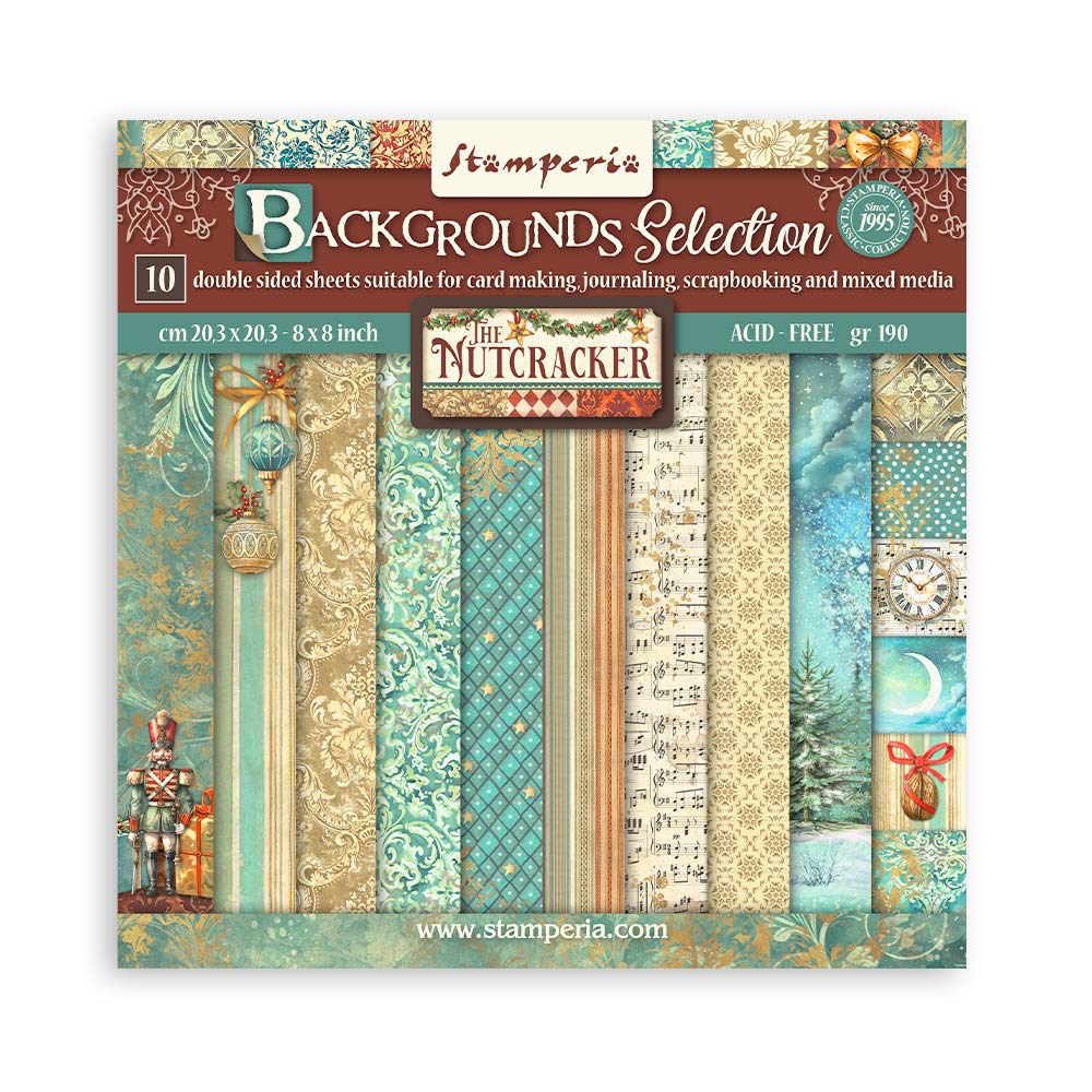 Stamperia Scrapbooking Small Pad 10 sheets cm 20,3X20,3 (8"X8") Backgrounds Selection - The Nutcracker SBBS113