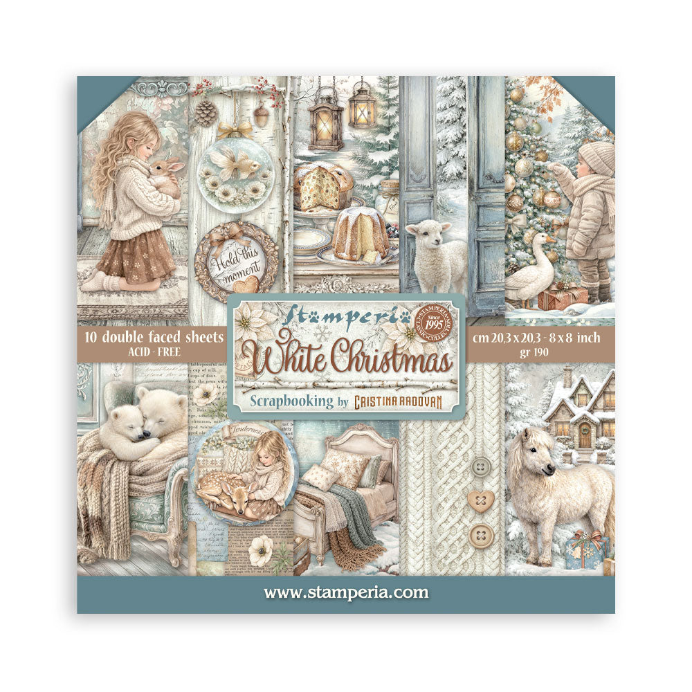 Stamperia White Christmas 8 x 8 Inch Paper Pack by Cristina Radovan - SBBS146